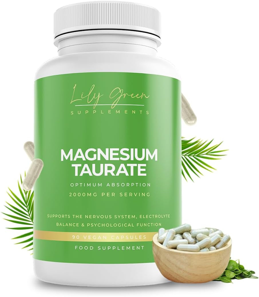 Lily Green Magnesium Taurate Supplements | 2000Mg per Serving Magnesium Supplements for Electrolyte Balance, Tiredness & Fatigue | 90 Vegan Magnesium Capsules | No Artificial Fillers | Made in UK