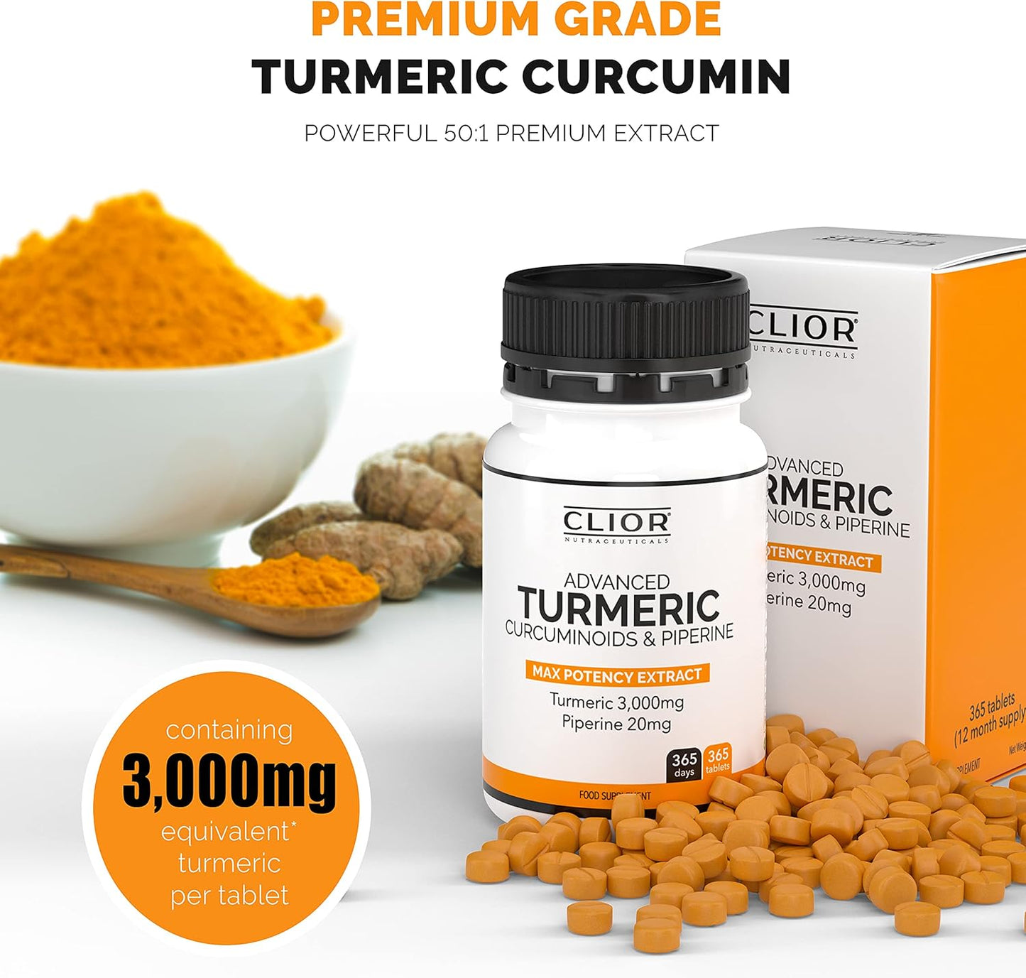 Turmeric Curcumin 3,000Mg with Black Pepper X 365 Vegan Tablets High Strength | 1 Year Supply | 95% Curcumins + 20Mg Piperine | Tiny Easy-To-Swallow Supplements by  (Cambridge Labs)