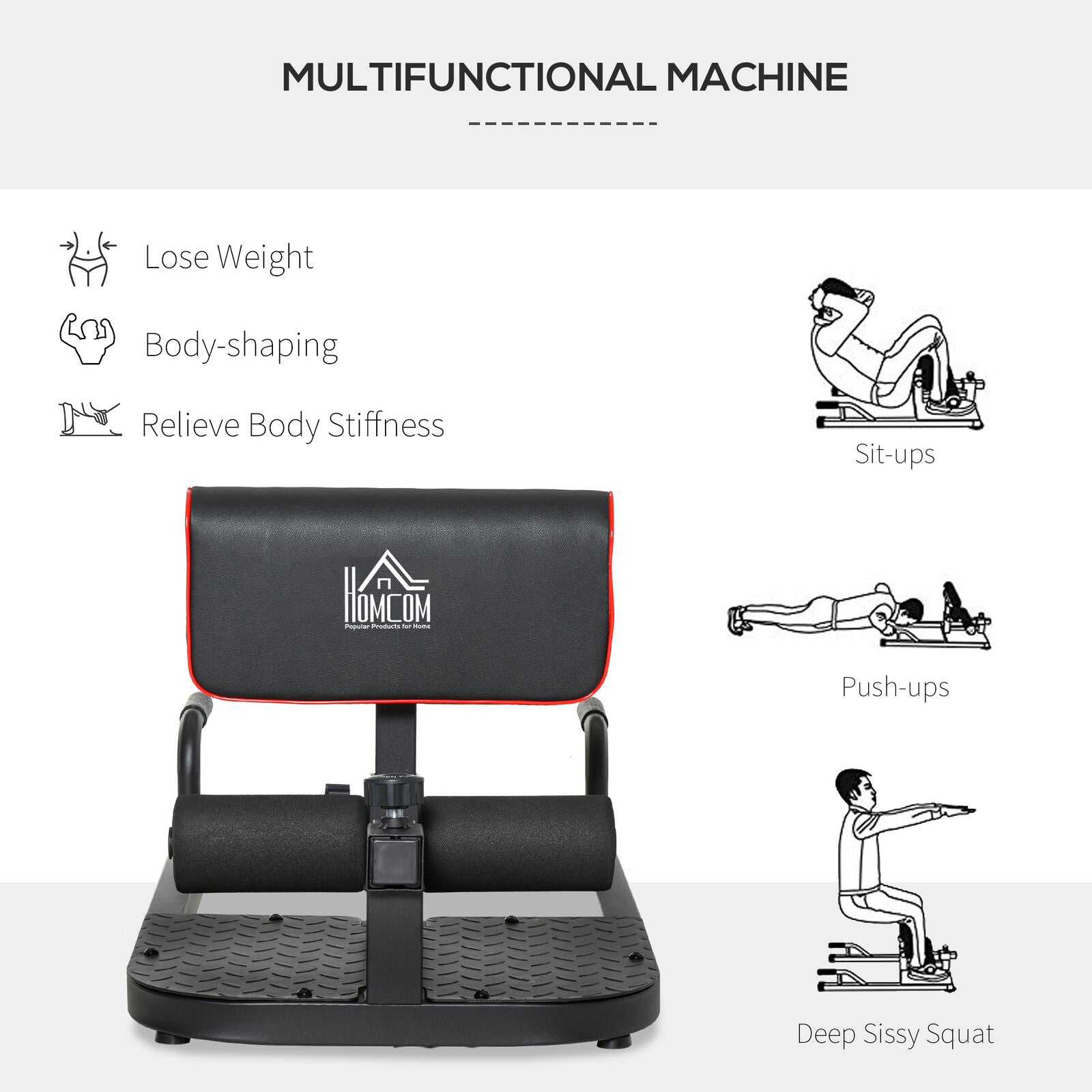 3 in 1 Squat Machine Sit up Push up Manual Personal Gym Work Out Leg Exercise